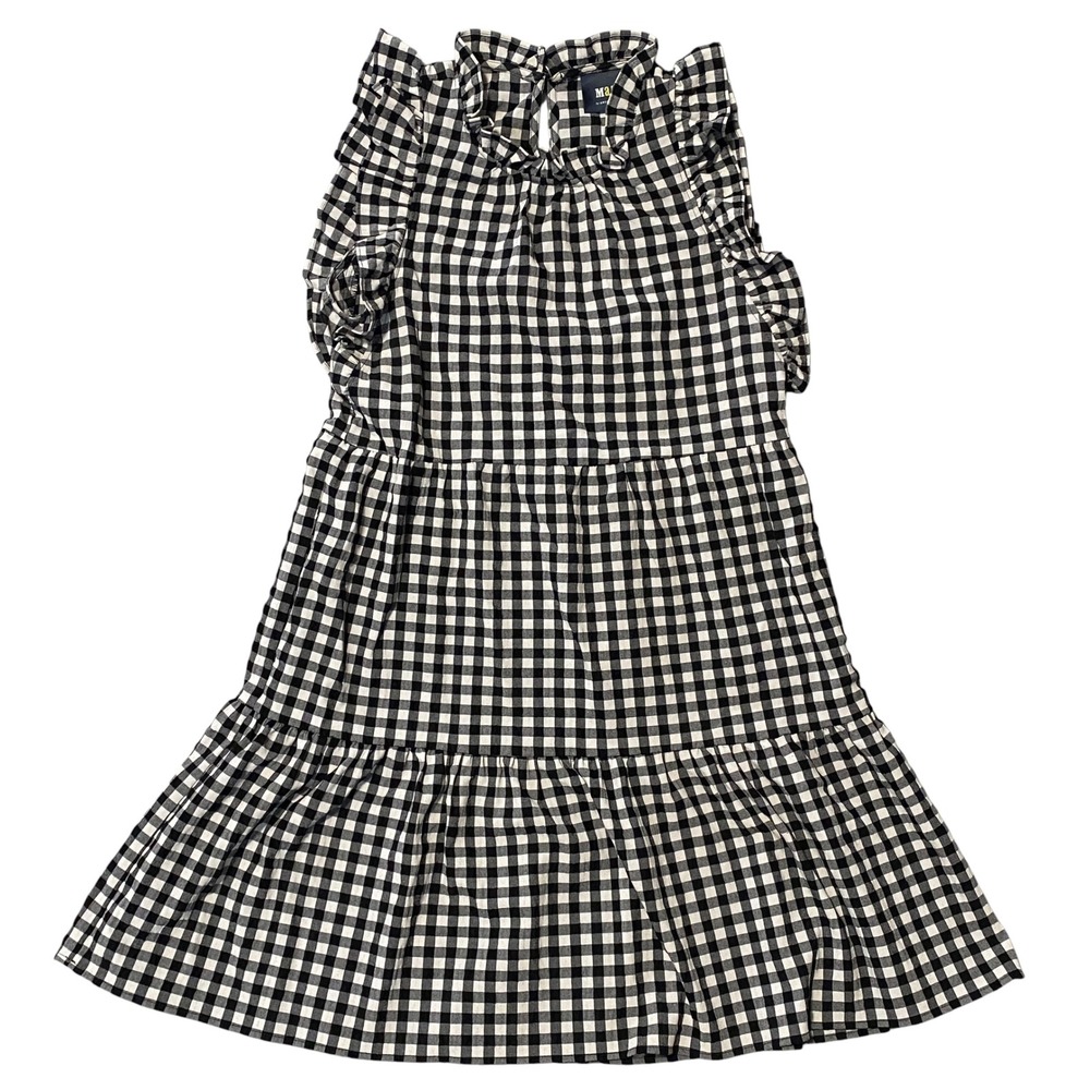Maeve Anthropologie Womens Gingham Ruffle Mini Dress Black White Check Size XS
